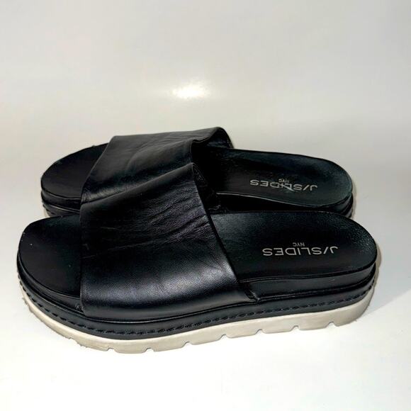 J Slides Shoes - J/Slides Bibby black platform slip on leather sandals. Size 6.5